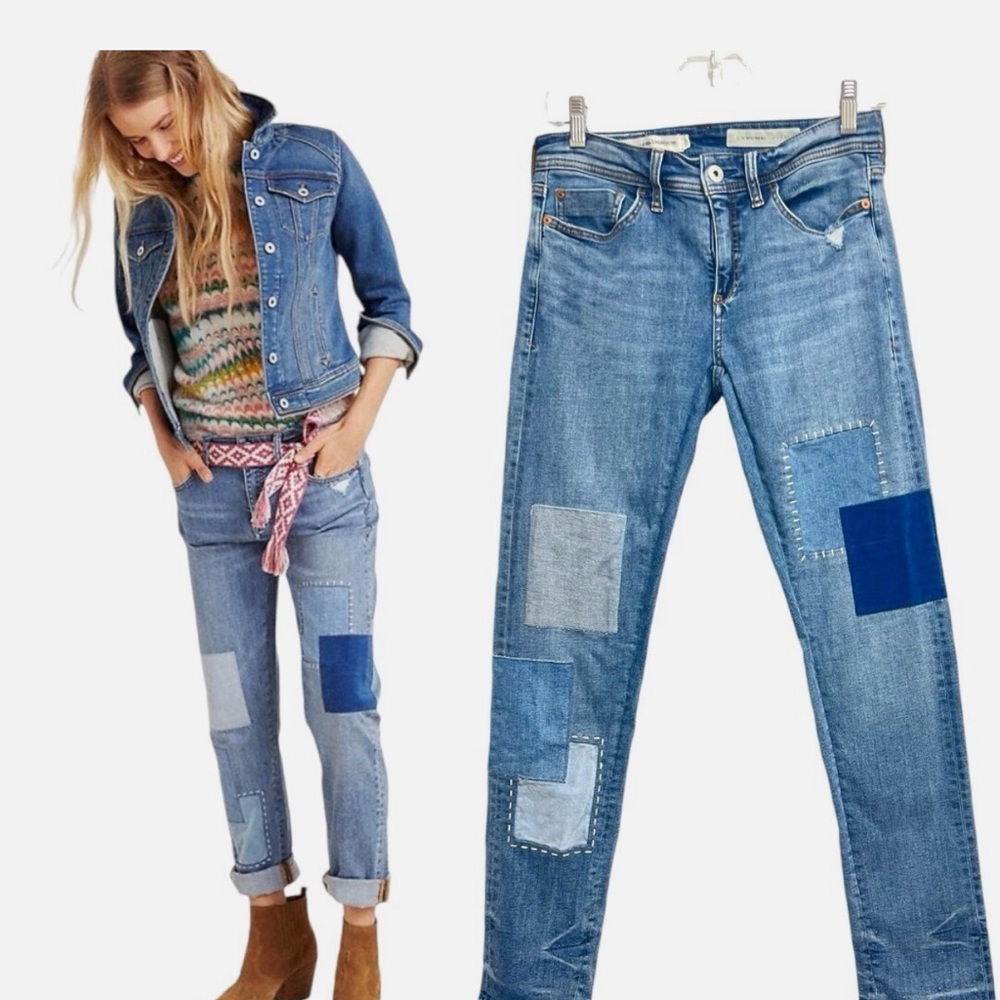 Pilcro and the Letterpress Blue Patchwork Boyfriend Jeans
